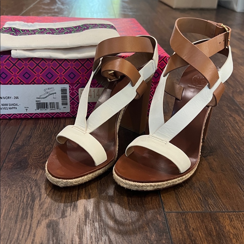 Tory Burch White and Brown Heels